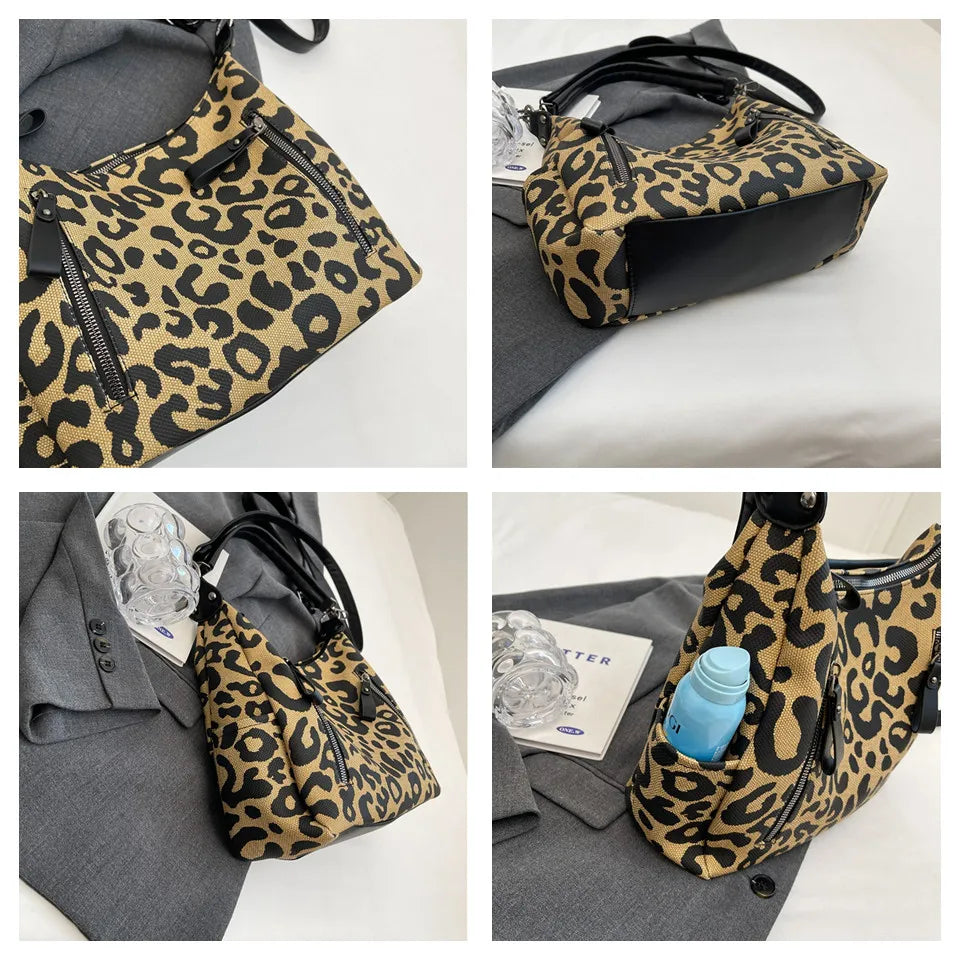 Luxury Patent Leopard Handbags Women Bags Designer Canvas  Purses Ladies Large Shoulder Crossbody Tote Sac