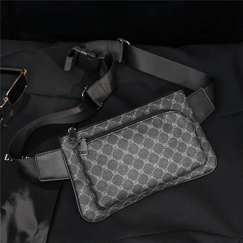 Luxury Plaid Men's Casual Leather Phone Travel Waist Fashion Chest Pack Male Shoulder Crossbody Bag
