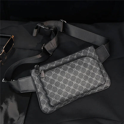 Luxury Plaid Men's Casual Leather Phone Travel Waist Fashion Chest Pack Male Shoulder Crossbody Bag