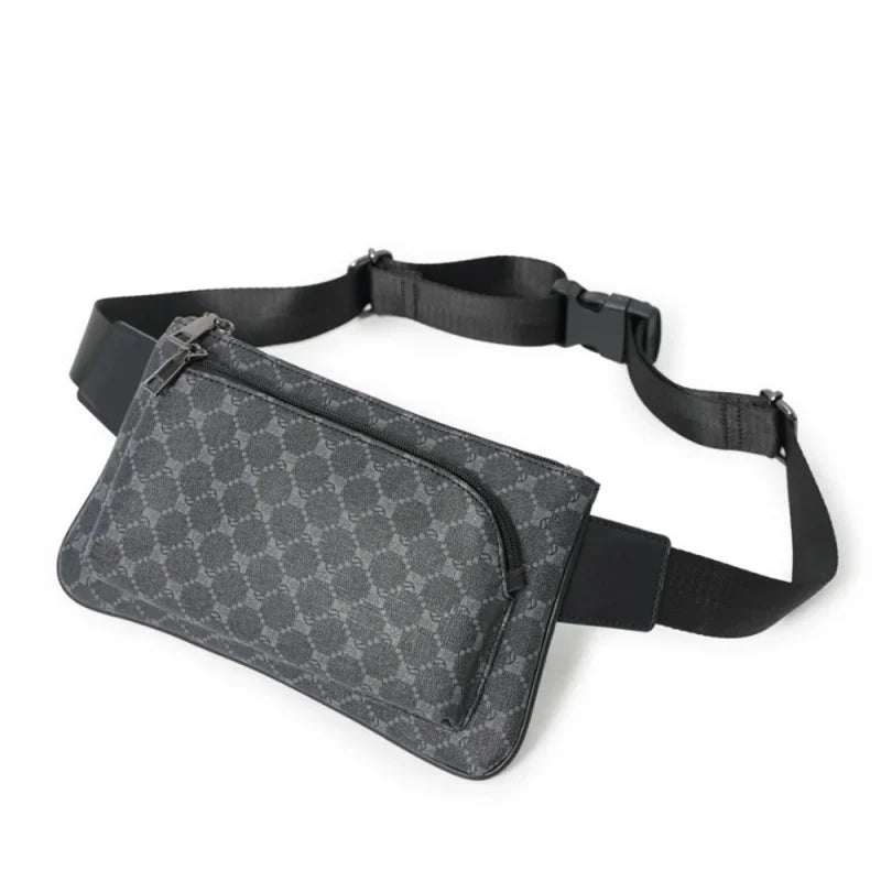 Luxury Plaid Men's Casual Leather Phone Travel Waist Fashion Chest Pack Male Shoulder Crossbody Bag