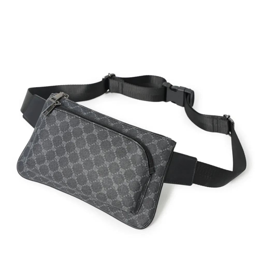 Luxury Plaid Men's Casual Leather Phone Travel Waist Fashion Chest Pack Male Shoulder Crossbody Bag