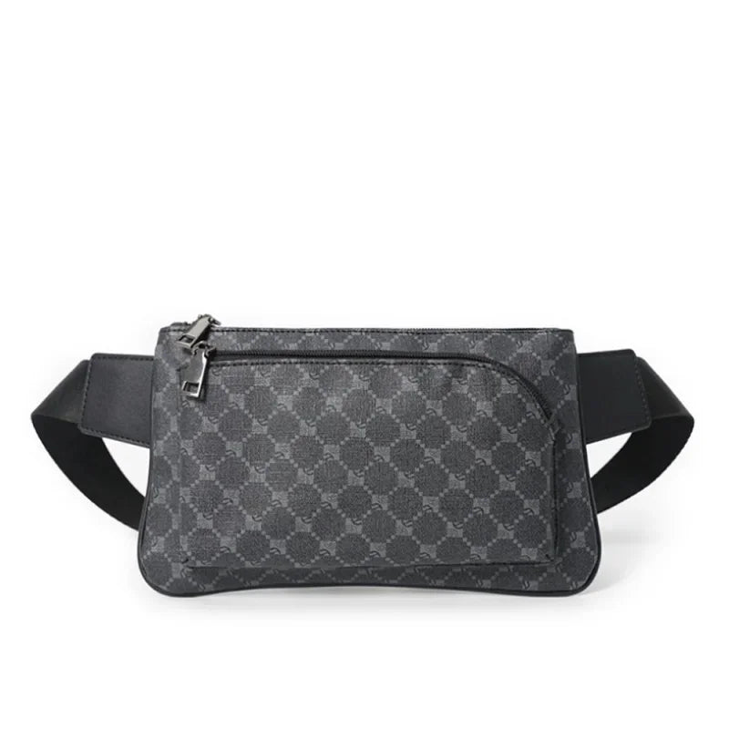 Luxury Plaid Men's Casual Leather Phone Travel Waist Fashion Chest Pack Male Shoulder Crossbody Bag