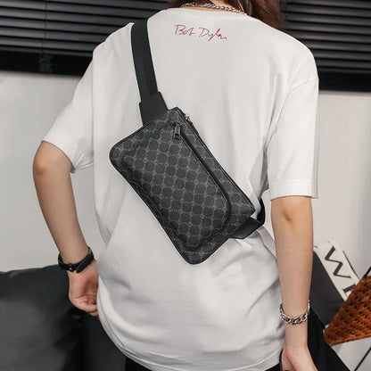Luxury Plaid Men's Casual Leather Phone Travel Waist Fashion Chest Pack Male Shoulder Crossbody Bag