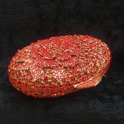 Luxury Red Crystal Wedding Clutch Gold Metal Bridal Evening Bags Flower Clutches For Women Gift Hollow Out Diamond Handbag Purse