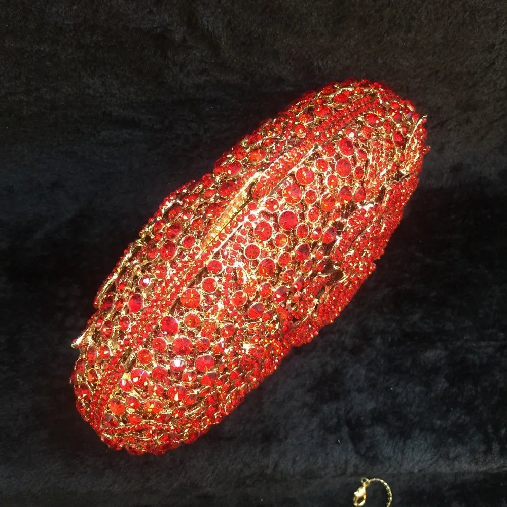 Luxury Red Crystal Wedding Clutch Gold Metal Bridal Evening Bags Flower Clutches For Women Gift Hollow Out Diamond Handbag Purse