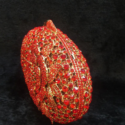 Luxury Red Crystal Wedding Clutch Gold Metal Bridal Evening Bags Flower Clutches For Women Gift Hollow Out Diamond Handbag Purse