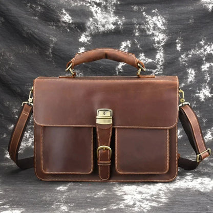 Luxury Retro 100% Cow Leather Men Briefcase 15.6 inch Large Capacity Laptop Fashion Shoulder Male Business HandBag