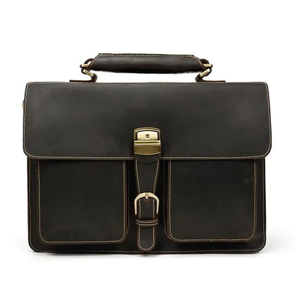 Luxury Retro 100% Cow Leather Men Briefcase 15.6 inch Large Capacity Laptop Fashion Shoulder Male Business HandBag