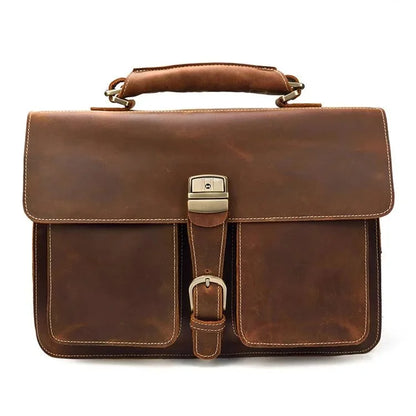 Luxury Retro 100% Cow Leather Men Briefcase 15.6 inch Large Capacity Laptop Fashion Shoulder Male Business HandBag