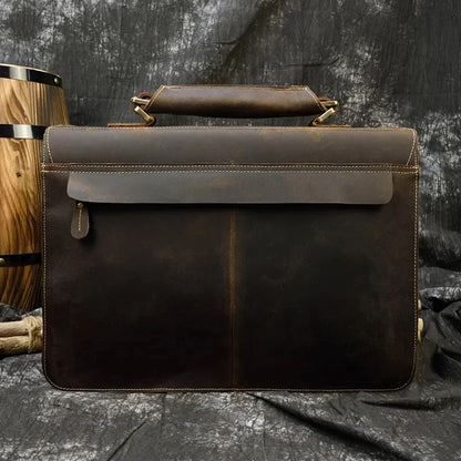 Luxury Retro 100% Cow Leather Men Briefcase 15.6 inch Large Capacity Laptop Fashion Shoulder Male Business HandBag