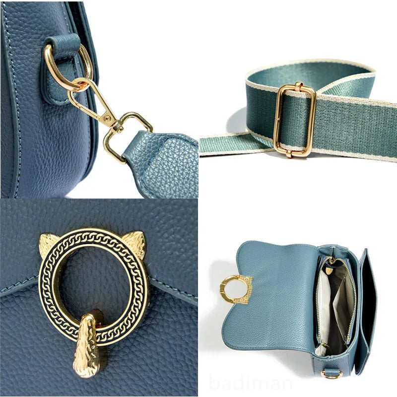 Luxury Semi Circle Soft Genuine Leather Women's Tote Bag Handbag Fashion Solid Color Cow Leather Female Shoulder Crossbody Bags