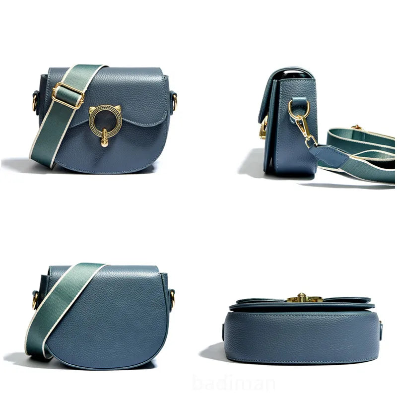Luxury Semi Circle Soft Genuine Leather Women's Tote Bag Handbag Fashion Solid Color Cow Leather Female Shoulder Crossbody Bags