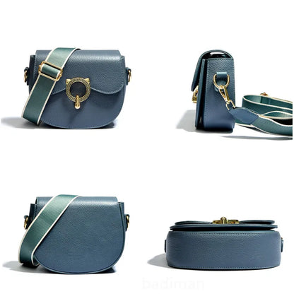 Luxury Semi Circle Soft Genuine Leather Women's Tote Bag Handbag Fashion Solid Color Cow Leather Female Shoulder Crossbody Bags