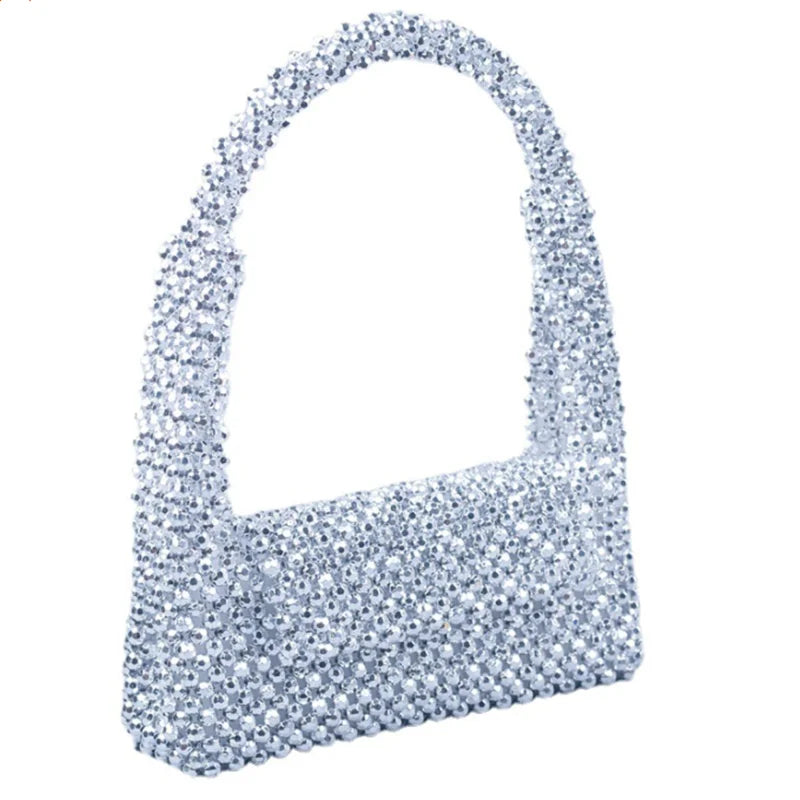 Luxury Silver Pearl woven Party Clutch Evening Bag Designer Chain Shoulder Bag Wedding Women Purses and Handbags Chic Purse