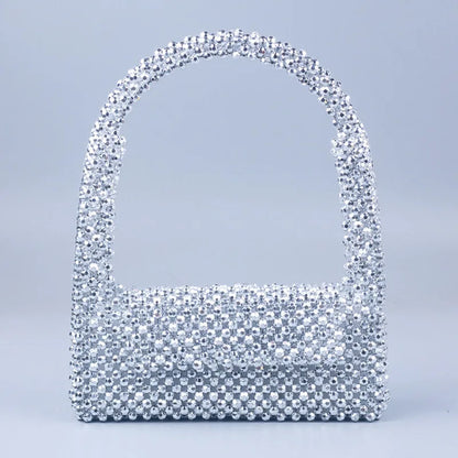 Luxury Silver Pearl woven Party Clutch Evening Bag Designer Chain Shoulder Bag Wedding Women Purses and Handbags Chic Purse