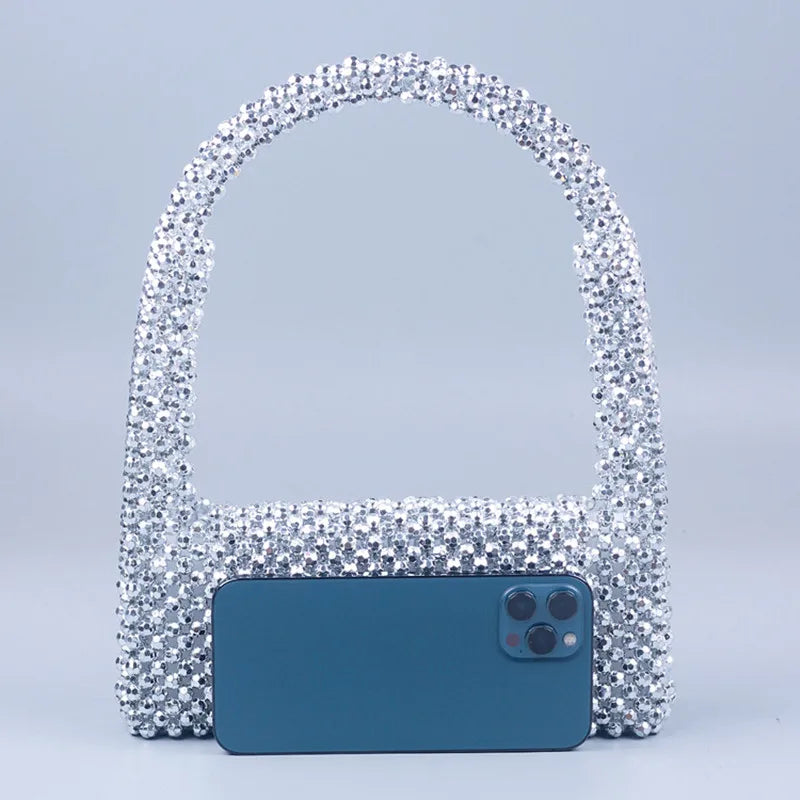 Luxury Silver Pearl woven Party Clutch Evening Bag Designer Chain Shoulder Bag Wedding Women Purses and Handbags Chic Purse