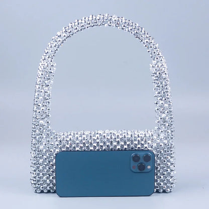 Luxury Silver Pearl woven Party Clutch Evening Bag Designer Chain Shoulder Bag Wedding Women Purses and Handbags Chic Purse