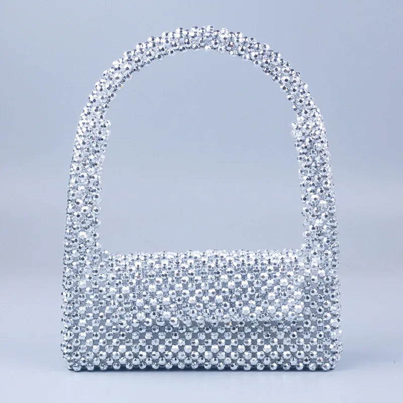 Luxury Silver Pearl woven Party Clutch Evening Bag Designer Chain Shoulder Bag Wedding Women Purses and Handbags Chic Purse
