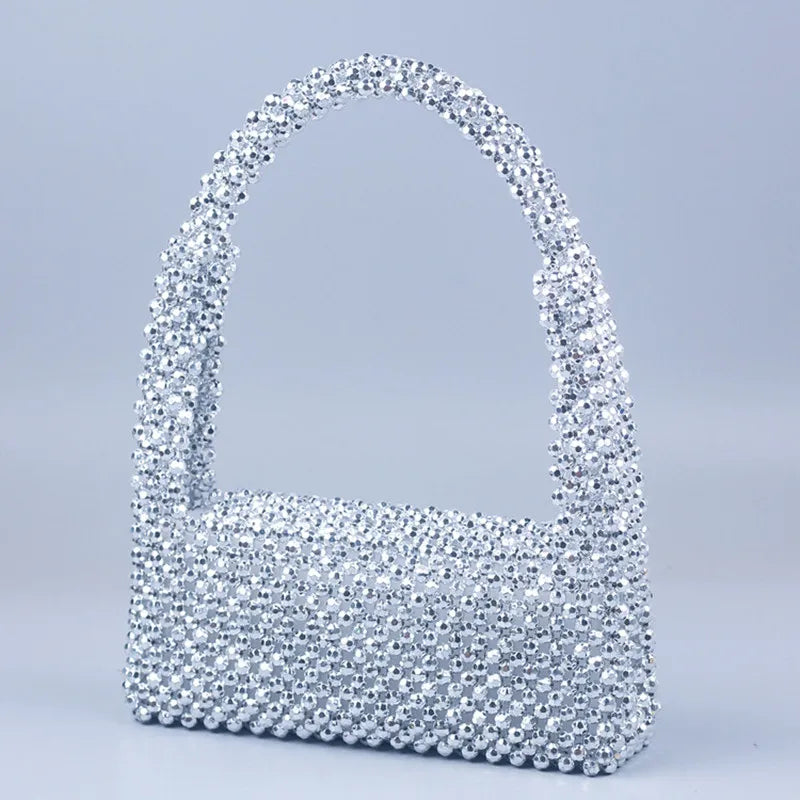Luxury Silver Pearl woven Party Clutch Evening Bag Designer Chain Shoulder Bag Wedding Women Purses and Handbags Chic Purse