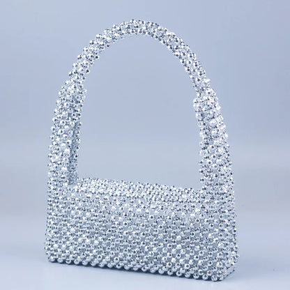 Luxury Silver Pearl woven Party Clutch Evening Bag Designer Chain Shoulder Bag Wedding Women Purses and Handbags Chic Purse