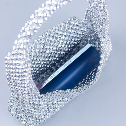 Luxury Silver Pearl woven Party Clutch Evening Bag Designer Chain Shoulder Bag Wedding Women Purses and Handbags Chic Purse