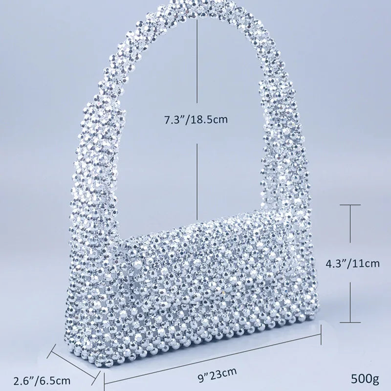 Luxury Silver Pearl woven Party Clutch Evening Bag Designer Chain Shoulder Bag Wedding Women Purses and Handbags Chic Purse
