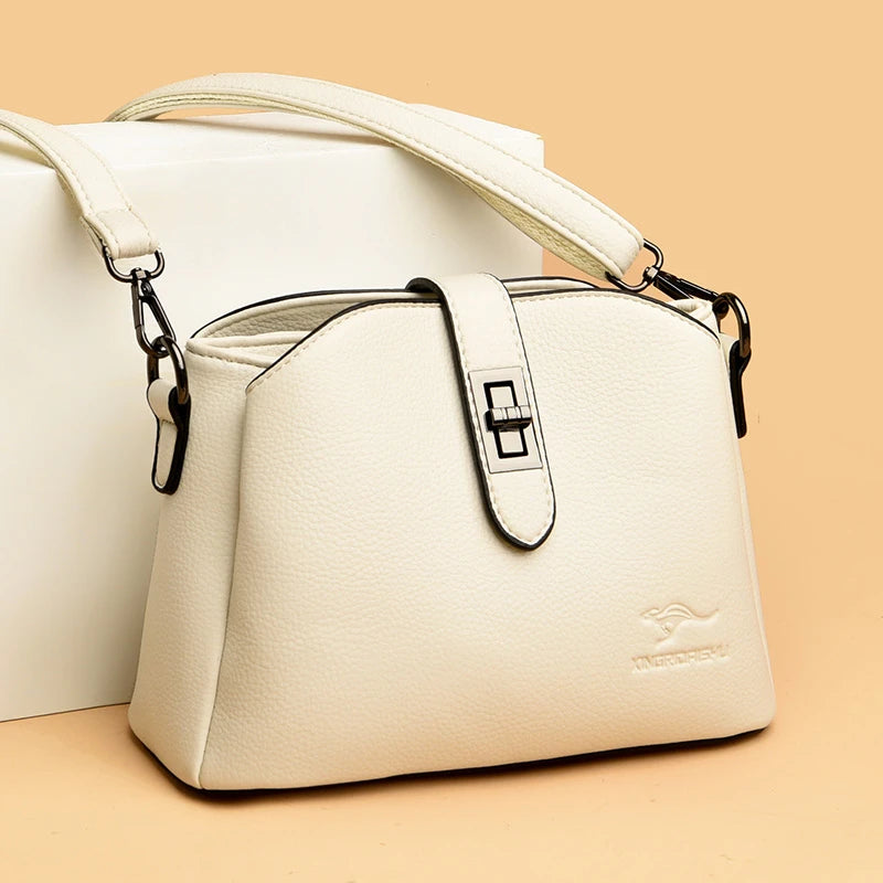 Luxury Soft Leather 3 Layers Small Bucket Bag Women's Handbag 2023 Luxury Women Shoulder Crossbody Bag Female Messenger Tote Sac