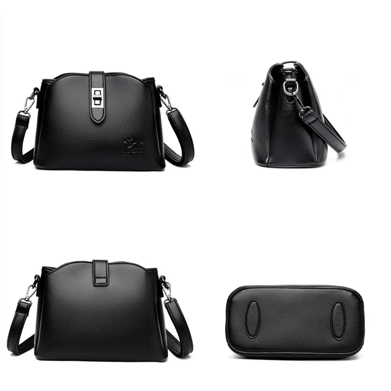 Luxury Soft Leather 3 Layers Small Bucket Bag Women's Handbag 2023 Luxury Women Shoulder Crossbody Bag Female Messenger Tote Sac