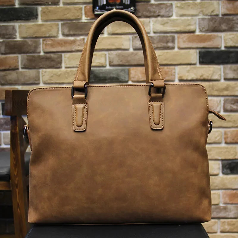 Luxury Soft Leather Briefcase For Men Business Laptop Retro Male Hand Tote Bag Casual Shoulder Messenger bag