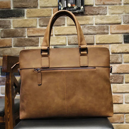 Luxury Soft Leather Briefcase For Men Business Laptop Retro Male Hand Tote Bag Casual Shoulder Messenger bag