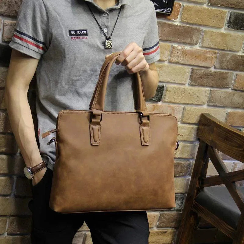Luxury Soft Leather Briefcase For Men Business Laptop Retro Male Hand Tote Bag Casual Shoulder Messenger bag