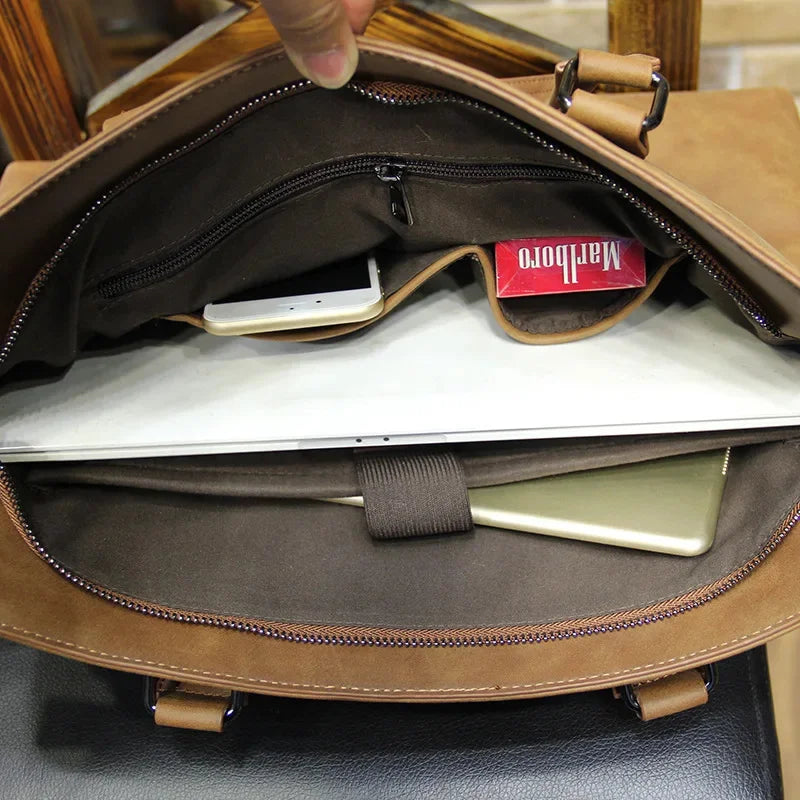 Luxury Soft Leather Briefcase For Men Business Laptop Retro Male Hand Tote Bag Casual Shoulder Messenger bag