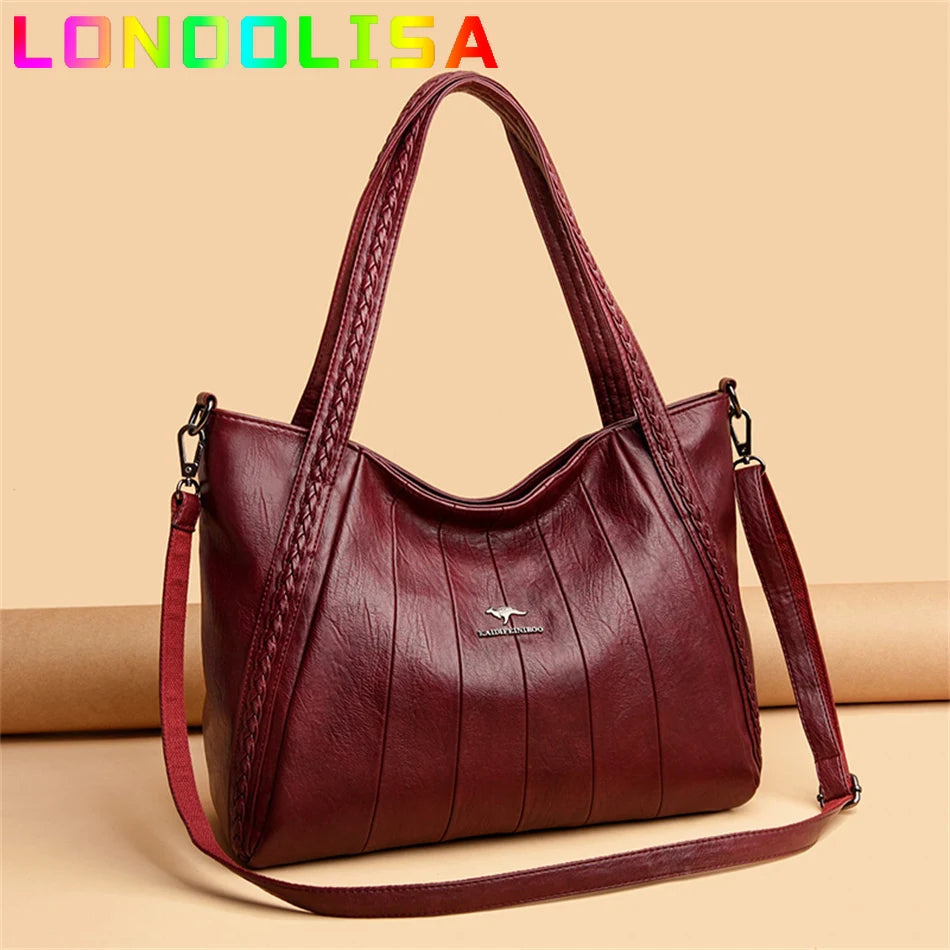 Luxury Soft Leather Handbag Women's New Casual Tote Bag Designer Ladies Large Shoulder Crossbody Handle Sac for Female Patchwork