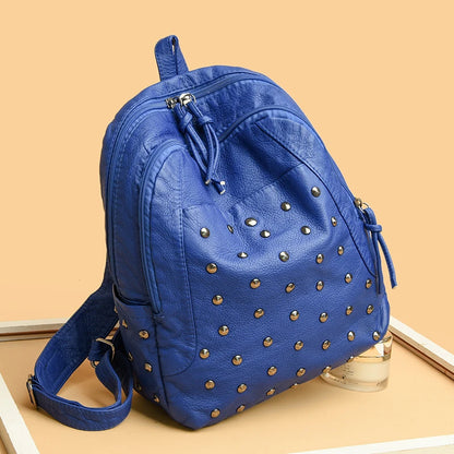 Luxury Soft Leather Large Capacity Women's Backpacks Rivet Design Backpack 2023 High Quality Leather Backpack Women Shoulder Bag