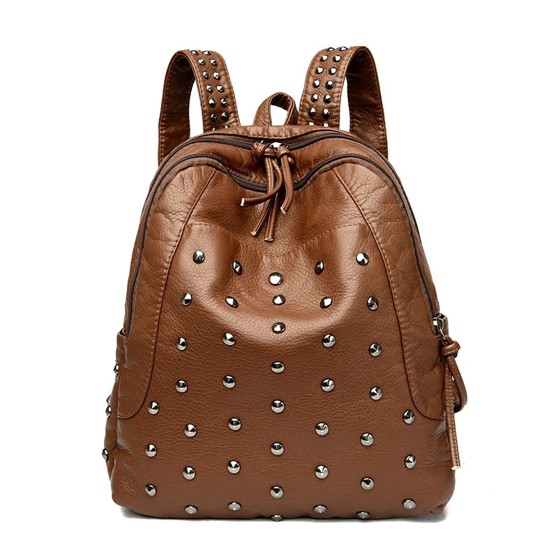 Luxury Soft Leather Large Capacity Women's Backpacks Rivet Design Backpack 2023 High Quality Leather Backpack Women Shoulder Bag