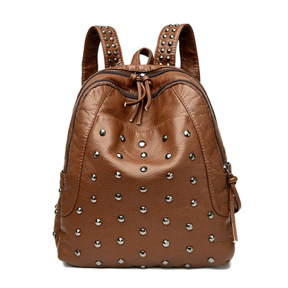 Luxury Soft Leather Large Capacity Women's Backpacks Rivet Design Backpack 2023 High Quality Leather Backpack Women Shoulder Bag