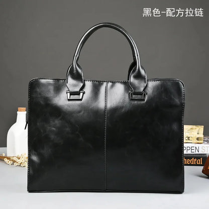 Luxury Soft Leather Men's Briefcase Large Capacity Handbag Retro Tote Male Shoulder Messenger Business Laptop Bag