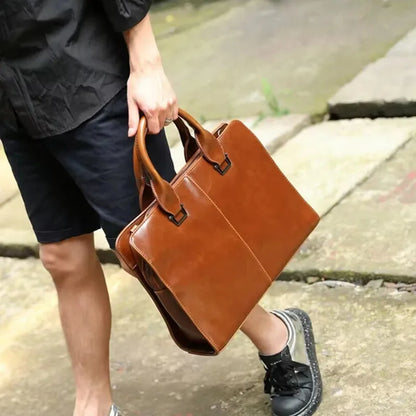 Luxury Soft Leather Men's Briefcase Large Capacity Handbag Retro Tote Male Shoulder Messenger Business Laptop Bag