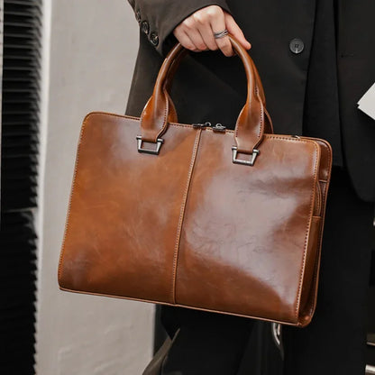 Luxury Soft Leather Men's Briefcase Large Capacity Handbag Retro Tote Male Shoulder Messenger Business Laptop Bag
