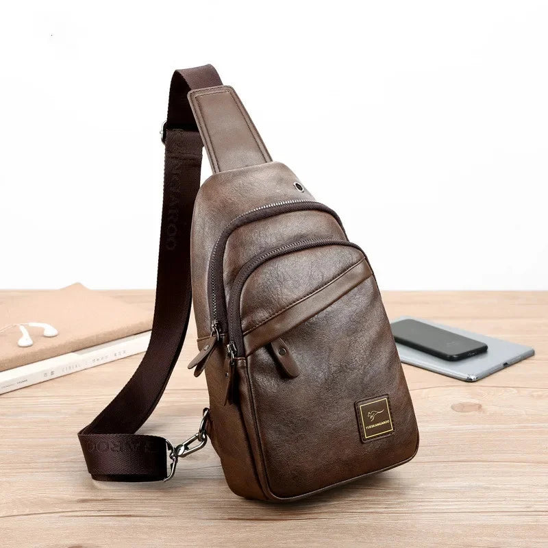 Luxury Soft Leather Men's Chest Business Male Shoulder Crossbody Multifunctional Sling Man Mobile Phone Bag