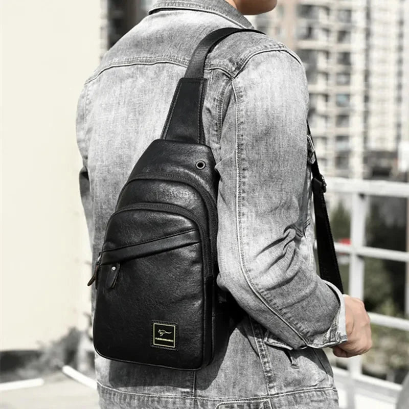 Luxury Soft Leather Men's Chest Business Male Shoulder Crossbody Multifunctional Sling Man Mobile Phone Bag