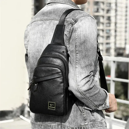 Luxury Soft Leather Men's Chest Business Male Shoulder Crossbody Multifunctional Sling Man Mobile Phone Bag