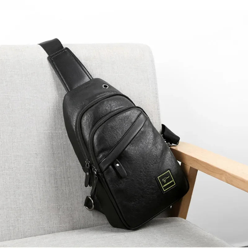 Luxury Soft Leather Men's Chest Business Male Shoulder Crossbody Multifunctional Sling Man Mobile Phone Bag