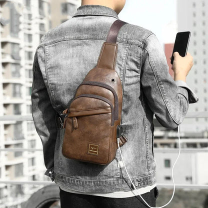 Luxury Soft Leather Men's Chest Business Male Shoulder Crossbody Multifunctional Sling Man Mobile Phone Bag
