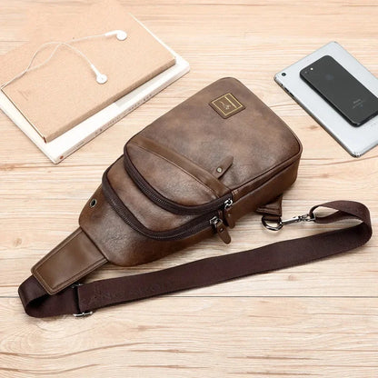 Luxury Soft Leather Men's Chest Business Male Shoulder Crossbody Multifunctional Sling Man Mobile Phone Bag