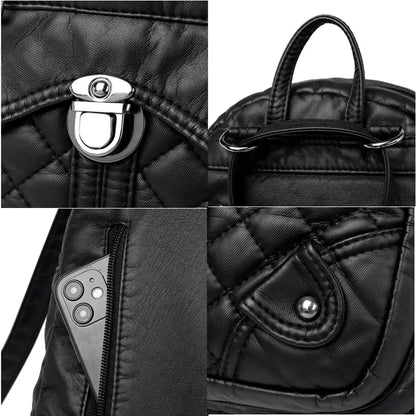 Luxury Soft Leather Women's Backpack High Quality PU Leather School Bags For Girl Multi-zip Large Capacity Travel Women Backpack