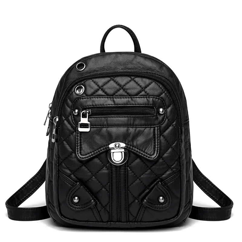 Luxury Soft Leather Women's Backpack High Quality PU Leather School Bags For Girl Multi-zip Large Capacity Travel Women Backpack