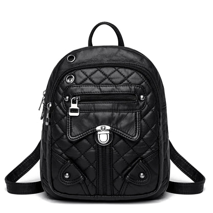 Luxury Soft Leather Women's Backpack High Quality PU Leather School Bags For Girl Multi-zip Large Capacity Travel Women Backpack