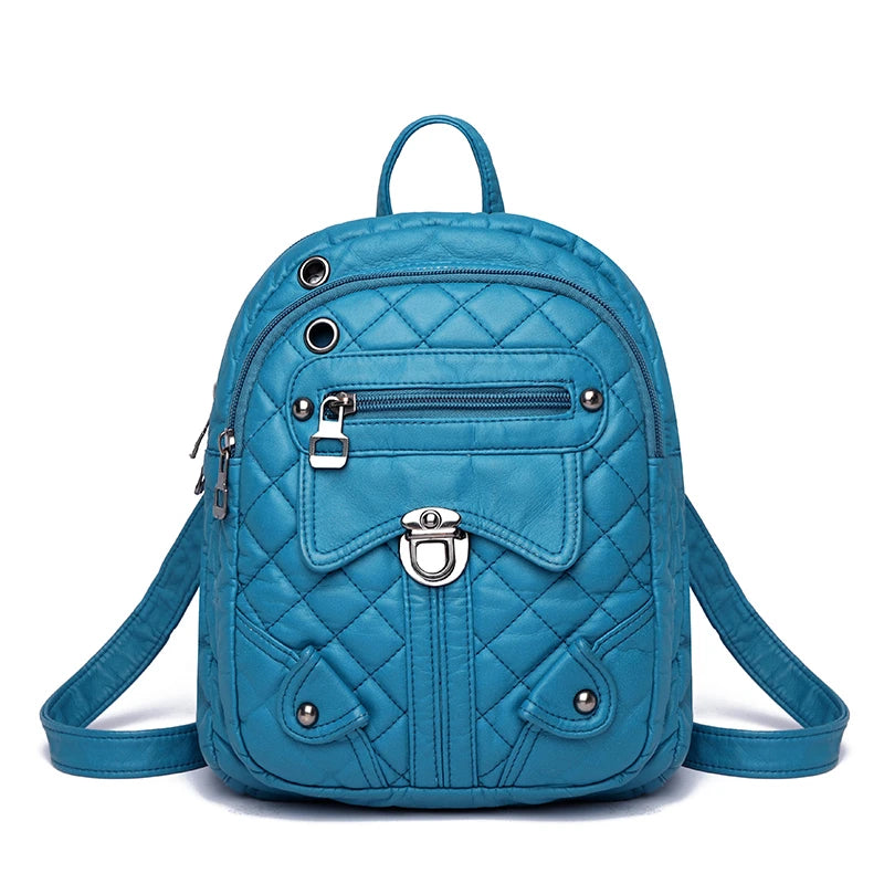 Luxury Soft Leather Women's Backpack High Quality PU Leather School Bags For Girl Multi-zip Large Capacity Travel Women Backpack