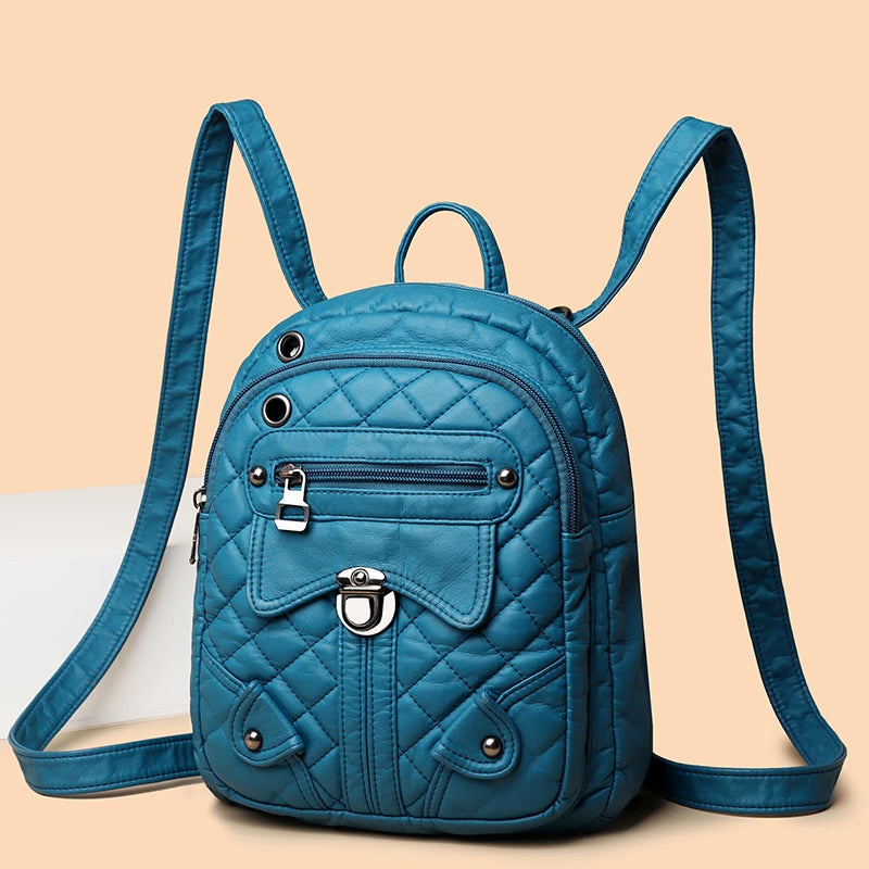 Luxury Soft Leather Women's Backpack High Quality PU Leather School Bags For Girl Multi-zip Large Capacity Travel Women Backpack